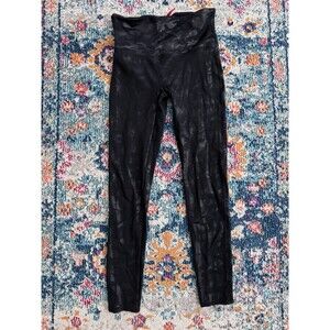 SPANX Women’s Black Faux Leather Shiny Black‎ Camo Leggings Size Large